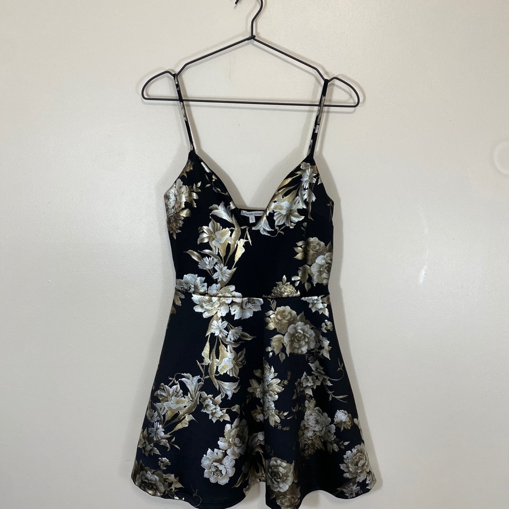 Charlotte Russe Skater Dress Metallic Black/Gold M